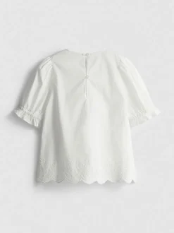 1-9 años | Blusa bordada fruncida de algodón puro