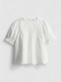1-9 años | Blusa bordada fruncida de algodón puro
