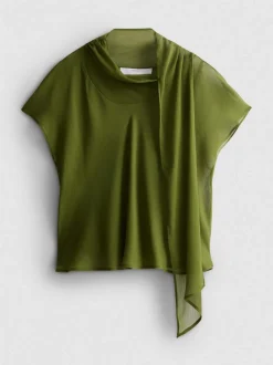Blusa de manga corta con lazo en el cuello