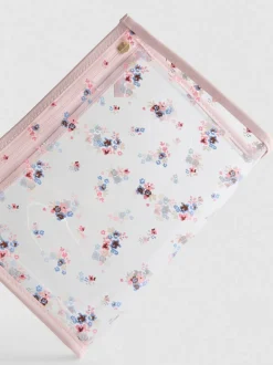 Bolsa de maquillaje transparente con flores