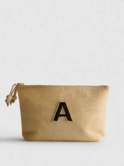 Bolsa para cosméticos de rafia con inicial