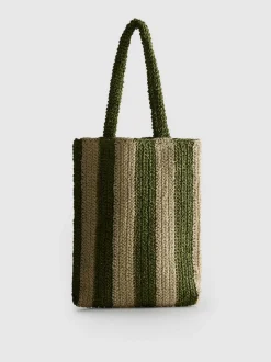 Bolso shopper de paja a rayas