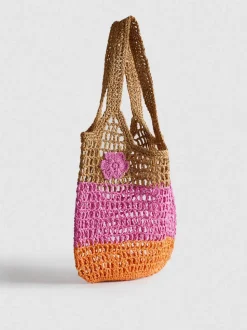 Bolso shopper de paja con flores