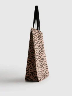 Bolso tote de lona con estampado de leopardo