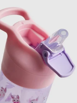 Botella de agua estampada con pajita plegable