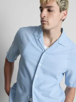 Camisa de manga larga en mezcla de lino