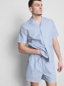 Camisa de pijama a rayas con cuello con solapas