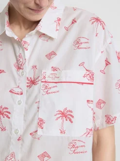 Camisa de pijama boyfriend de algodón estampada