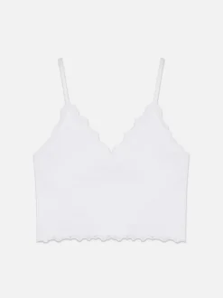 Camiseta acanalada con ribete de encaje