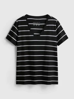 Camiseta a rayas de algodón puro con cuello de pico