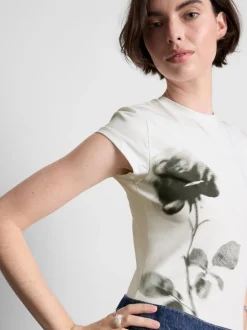 Camiseta corta floral de algodón