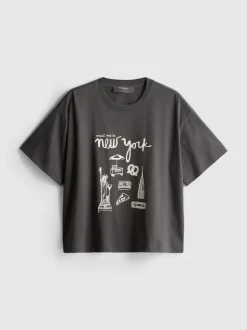 Camiseta de algodón cuadrada con estampado gráfico