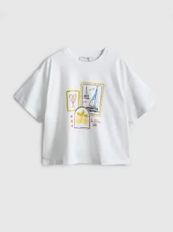 Camiseta de algodón cuadrada con estampado gráfico