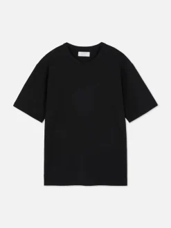Camiseta de algodón holgada con cuello redondeado