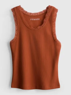 Camiseta sin mangas de algodón con ribetes de encaje