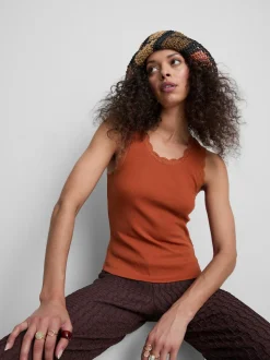 Camiseta sin mangas de algodón con ribetes de encaje