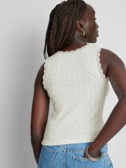 Camiseta sin mangas de algodón con ribetes de encaje