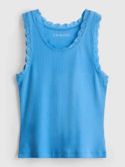 Camiseta sin mangas de algodón con ribetes de encaje