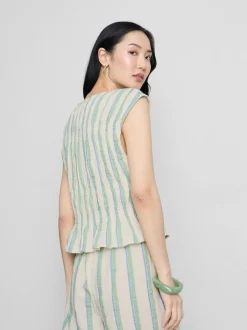 Camiseta sin mangas fruncida de algodón