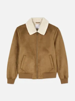 Chaqueta de antelina con cuello de borrego sintético