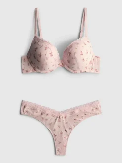 Conjunto de sujetador push-up y tanga estampados
