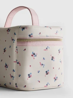 Estuche tocador de piel sintética con diseño floral