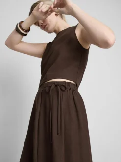 Falda midi con lazada lateral en mezcla de algodón