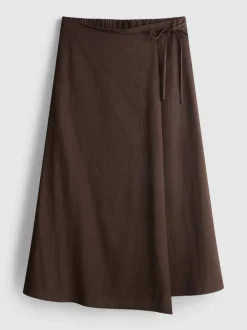 Falda midi con lazada lateral en mezcla de algodón