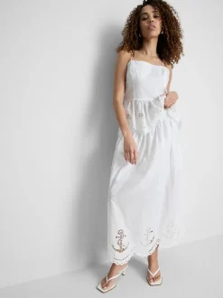 Falda midi de algodón con bordados náuticos