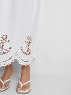 Falda midi de algodón con bordados náuticos