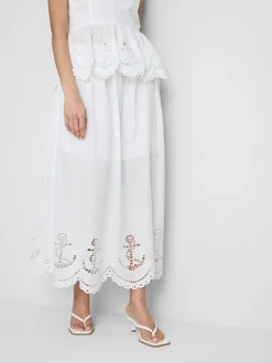 Falda midi de algodón con bordados náuticos