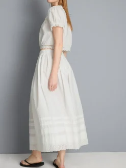 Falda midi de algodón con bordados