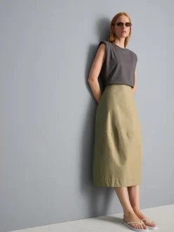 Falda midi de algodón de corte bombacho