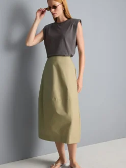 Falda midi de algodón de corte bombacho