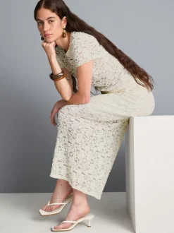 Falda midi de encaje con textura en mezcla de algodón