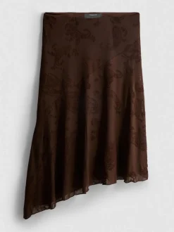 Falda midi de malla asimétrica con estampado