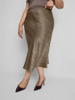 Falda midi satinada al bies con frunces By Coleen