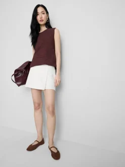 Falda pantalón corta en mezcla de lino con lazada