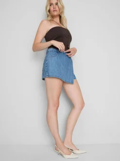 Falda pantalón vaquera asimétrica de algodón