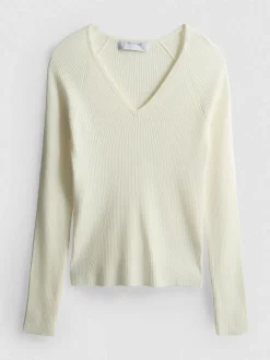Jersey canalé de cuello en pico