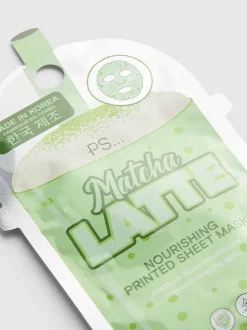 Mascarilla facial estampada de matcha latte de PS…