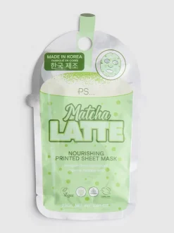 Mascarilla facial estampada de matcha latte de PS…