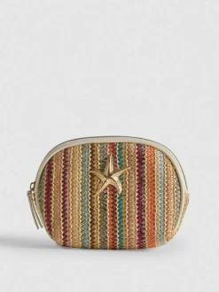 Minibolsa de maquillaje de rafia con estrella de mar