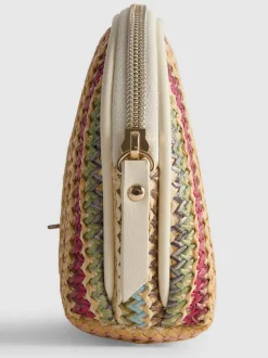 Minibolsa de maquillaje de rafia con estrella de mar