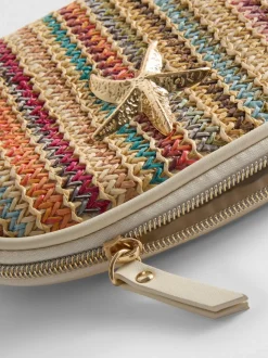 Minibolsa de maquillaje de rafia con estrella de mar