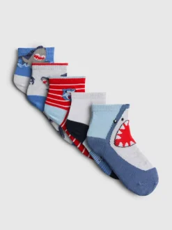 Pack de 5 calcetines con caña de 1/4 y tiburones