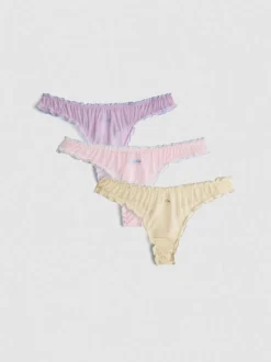 Pack de 3 tangas de malla bordados con volantes