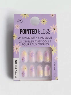 Pack de 24 uñas postizas brillantes florales