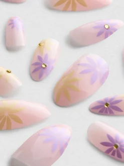 Pack de 24 uñas postizas brillantes florales