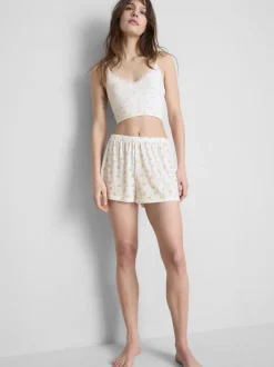 Pantalón corto de pijama acanalado con estampado